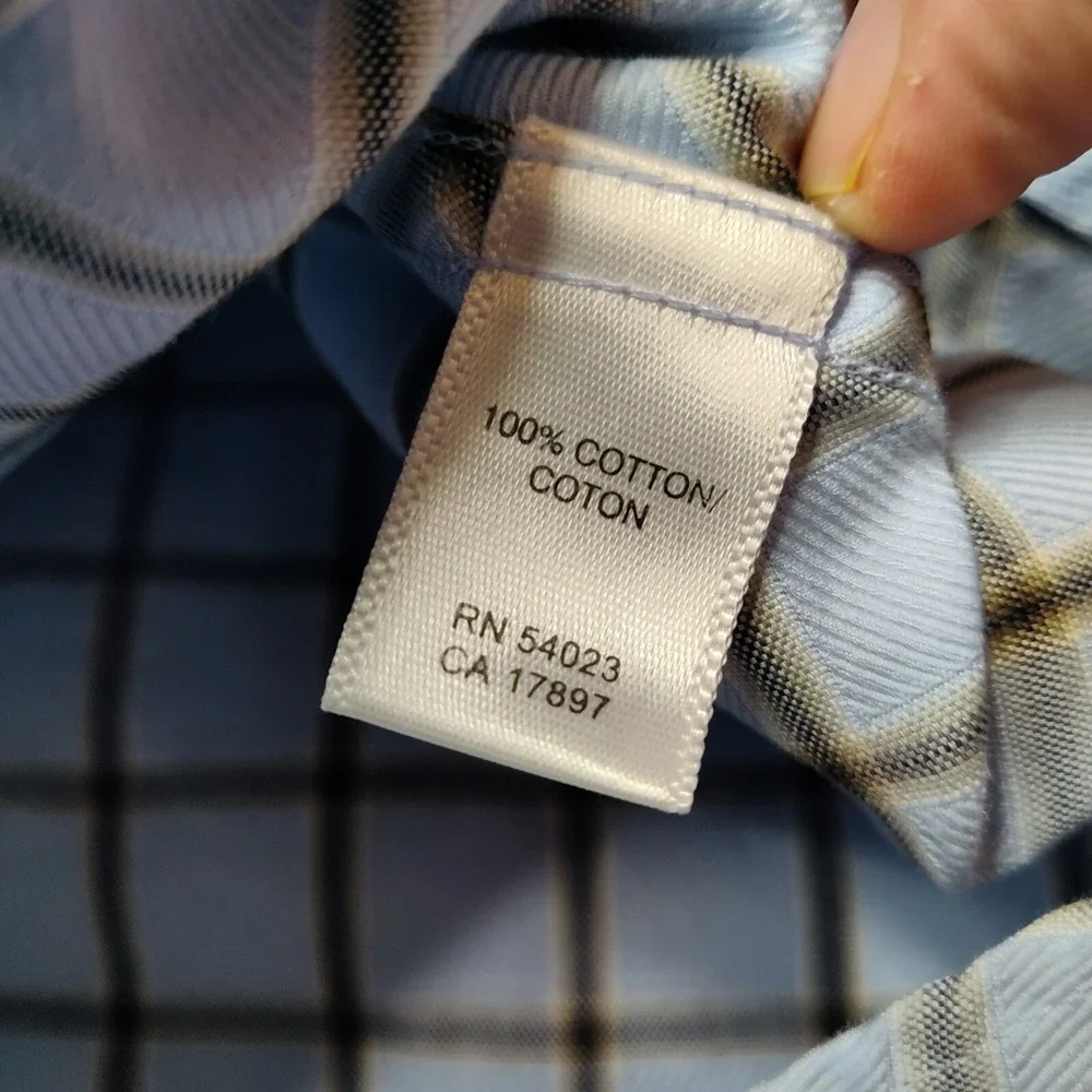 Banana Republic Men Large (16-16.5) Blue Diagonal‎ Check Cotton Button Shirt